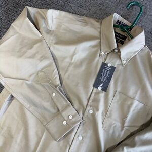 Nautica Button Down Shirt 16 32/33 Tan Wrinkle Free Vintage Oxford NWT Mens